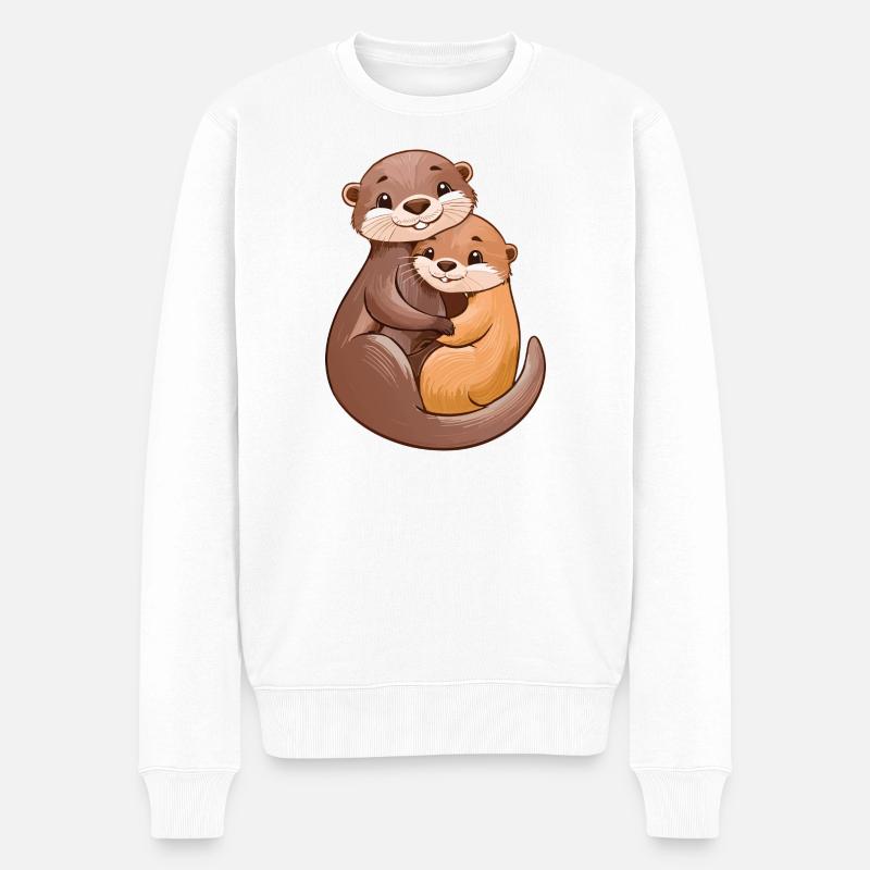 Zwei süße Otter kuscheln - Männer Premium Bio Pullover - Weiß