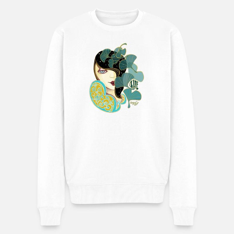 Ginkgo-Schönheit im Jugendstil - Männer Premium Bio Pullover - Weiß