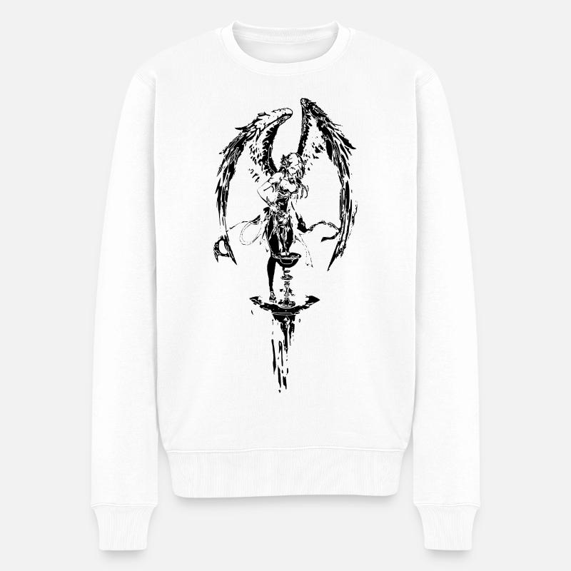 Winged_Guardian_Stamp_-_Gothic_Angel_Ink - Männer Premium Bio Pullover - Weiß