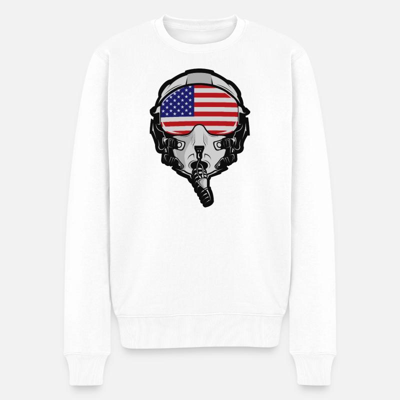 Casque de pilote américain avec drapeau américain - Pull Premium bio Homme - blanc