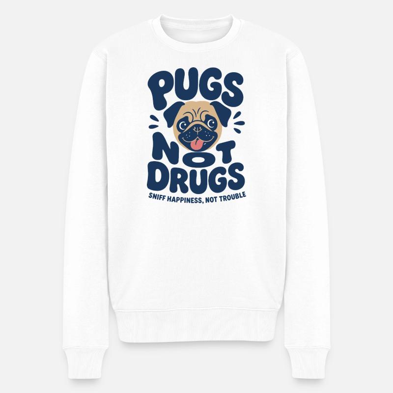Carlins Pas Drogues Chien Drôle - Pull Premium bio Homme - blanc