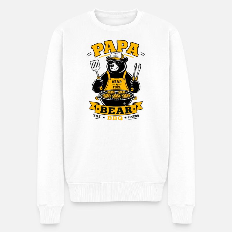 Papa Bear BBQ Grill Master - Männer Premium Bio Pullover - Weiß