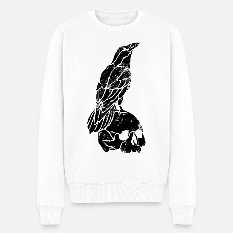Skull Skull Fantasie Wikinger Krähe - Männer Premium Bio Pullover - Weiß