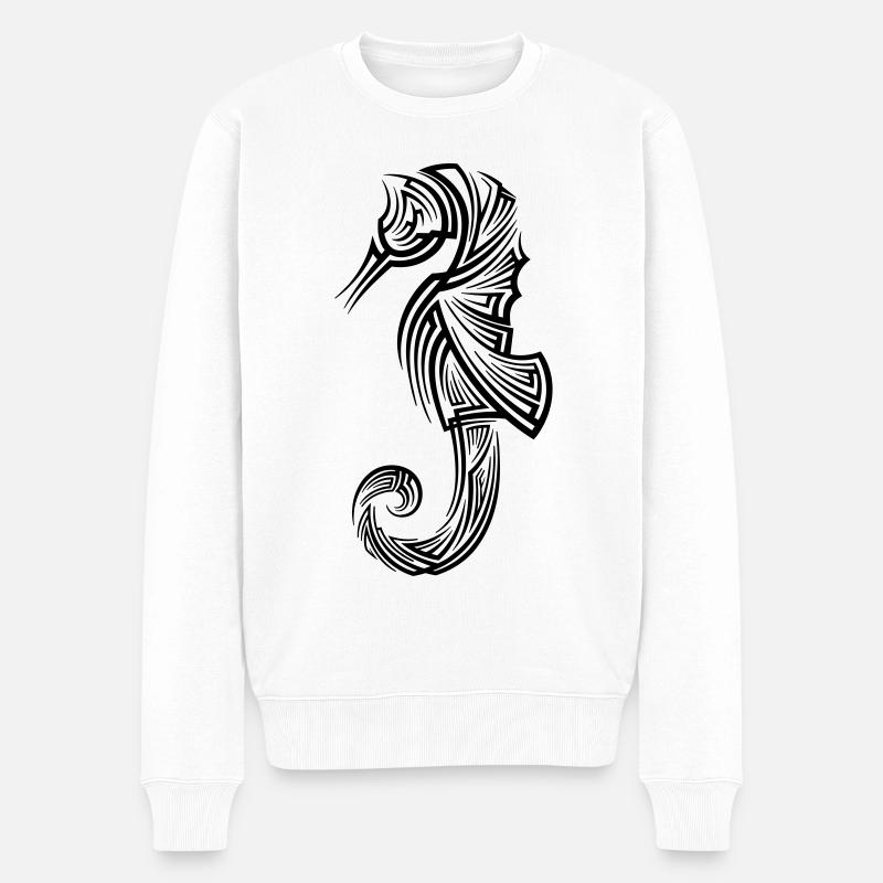 Tatouage tribal d’hippocampe - Pull Premium bio Homme - blanc