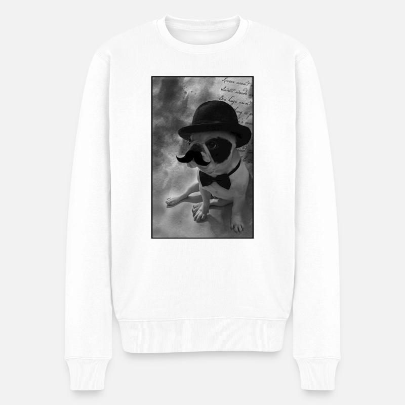 Bulldog Schnauzbart Hut Melone - Männer Premium Bio Pullover - Weiß