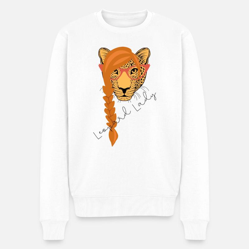 Leopardendame - Männer Premium Bio Pullover - Weiß