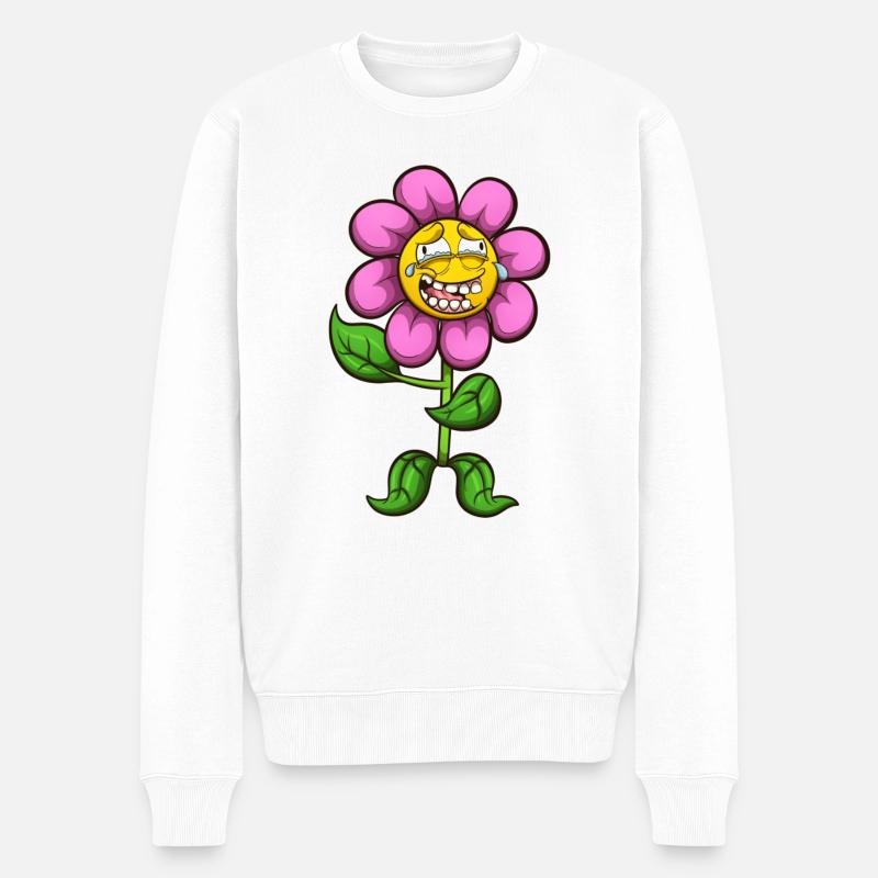 Fleur de dessin animé riante - Pull Premium bio Homme - blanc