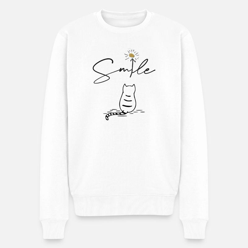 Smile mit Katze - Männer Premium Bio Pullover - Weiß
