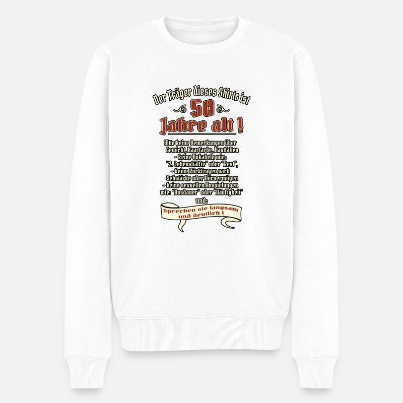 NEU Geburtstags Shirt Träger ist 50 RAHMENLOS Ge - Männer Premium Bio Pullover - Weiß