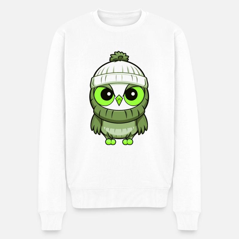 Eule Winter Comic - Männer Premium Bio Pullover - Weiß