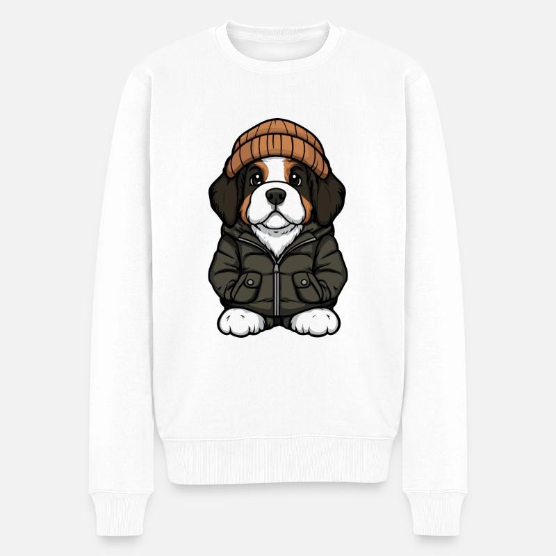 Chien Saint-Bernard Hiver - Pull Premium bio Homme - blanc