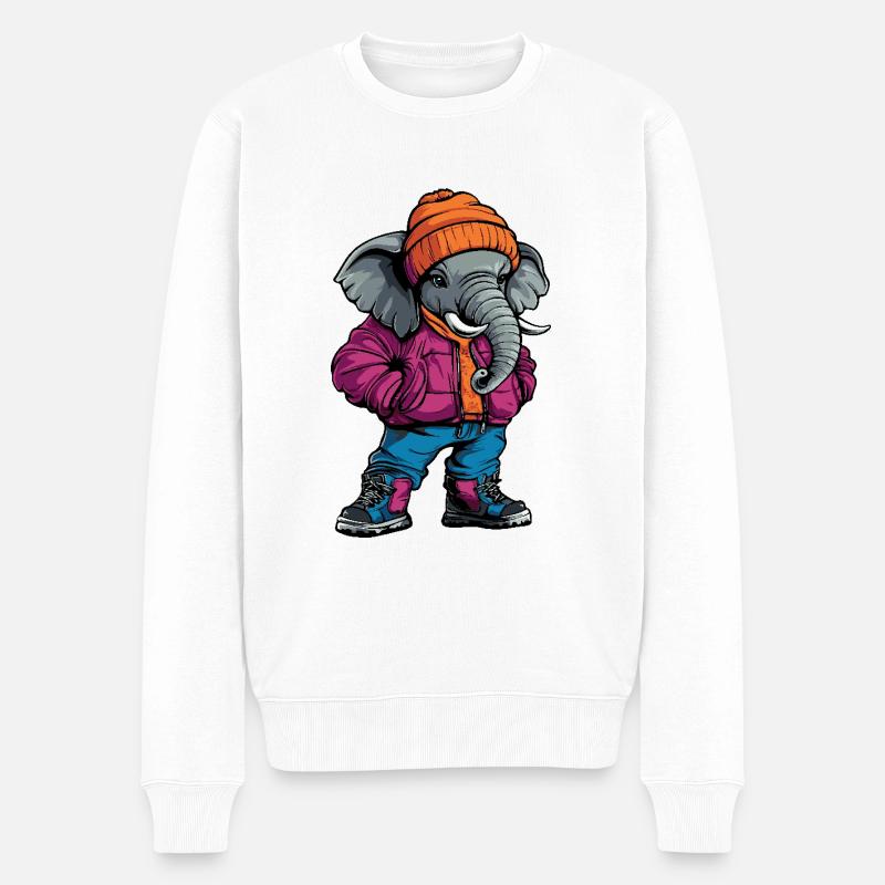 Elefant Lustig Winter - Männer Premium Bio Pullover - Weiß