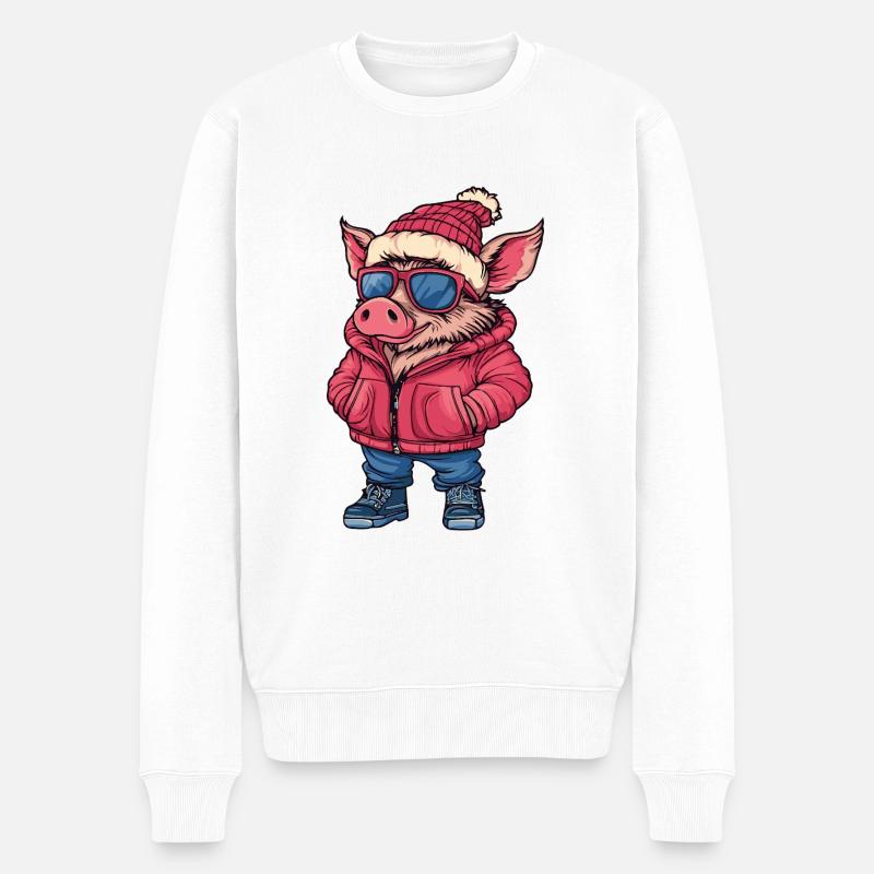 Pig Cool Comic Boar - Men's Premium Organic Jumper - white