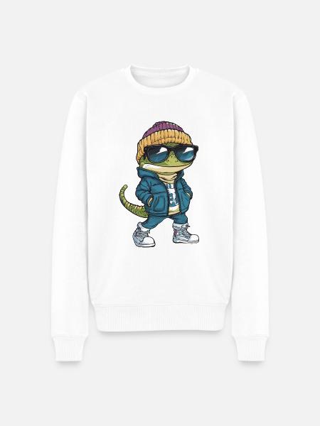 Echse Cool Comic - Männer Premium Bio Pullover - Weiß