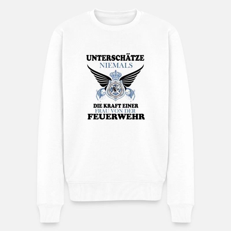 Unterschätze niemals Frau - Männer Premium Bio Pullover - Weiß