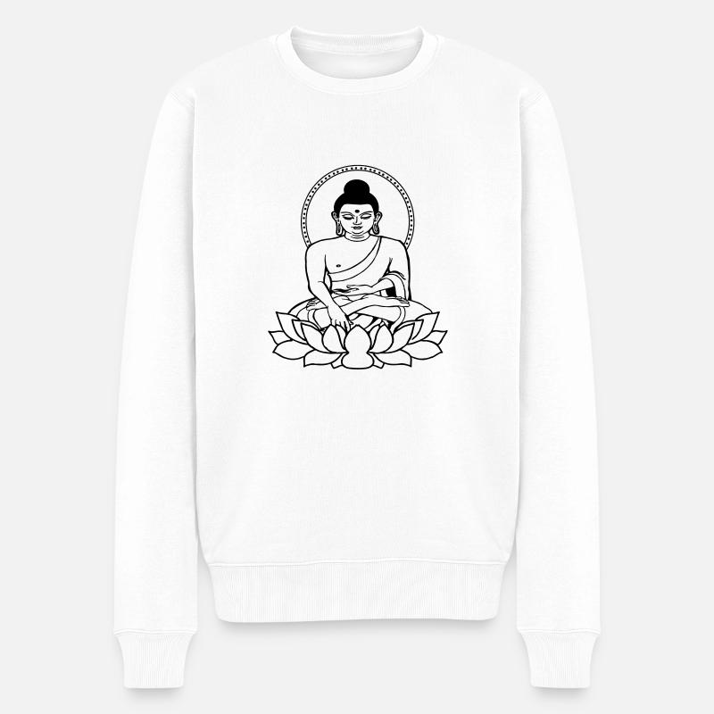Buddha sitting de - Männer Premium Bio Pullover - Weiß