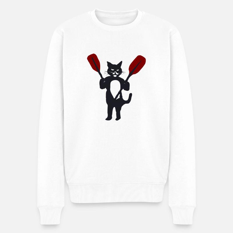 Katze mit Paddel 1 - Männer Premium Bio Pullover - Weiß