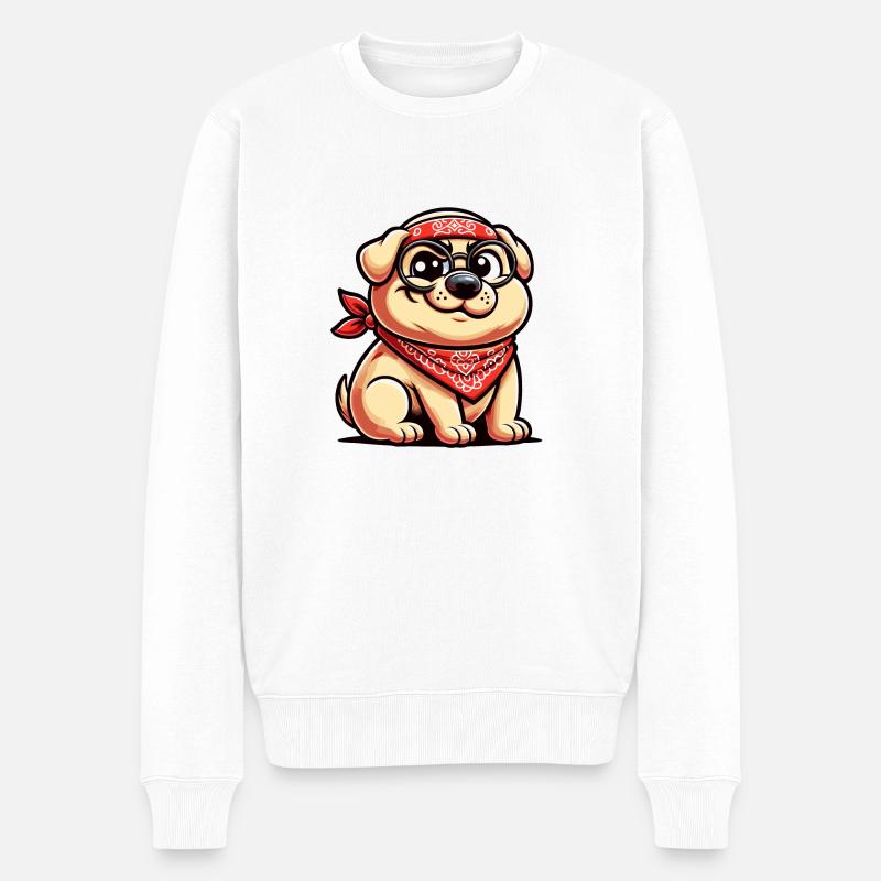 Chien cool avec des lunettes - Pull Premium bio Homme - blanc