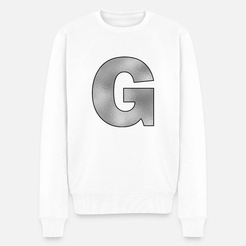 Buchstabe G Silber - Männer Premium Bio Pullover - Weiß