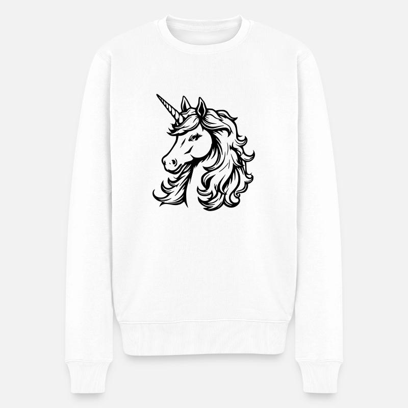 Schlichtes Einhorn-Design - Männer Premium Bio Pullover - Weiß