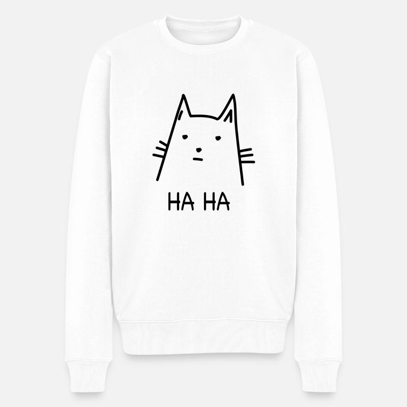 Katze Haha Katzenfreund Geschenk - Männer Premium Bio Pullover - Weiß