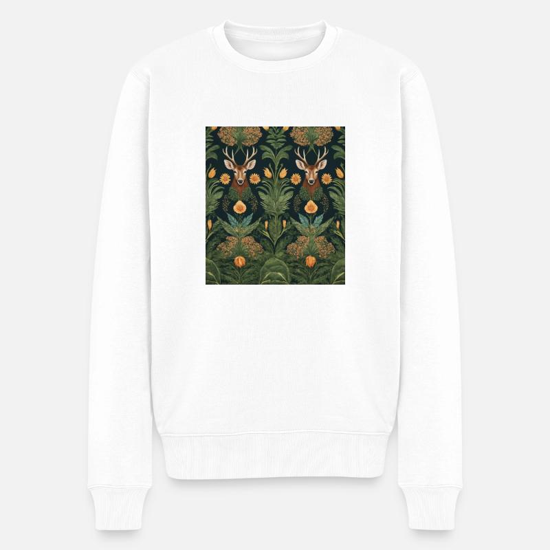 Symmetrisches Muster mit Reh und Blumen - Männer Premium Bio Pullover - Weiß