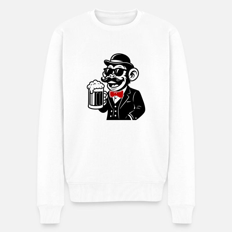 Affe Bier Sir - Männer Premium Bio Pullover - Weiß
