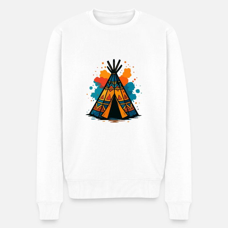 Tribal Teepee Splash - Männer Premium Bio Pullover - Weiß