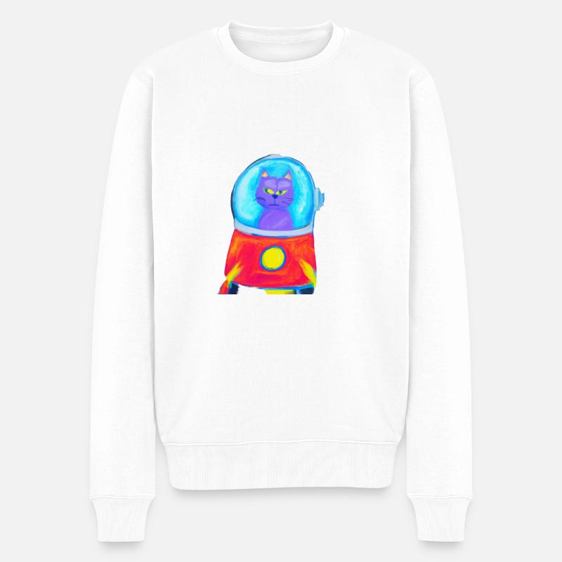 Katze im Weltraum - Männer Premium Bio Pullover - Weiß