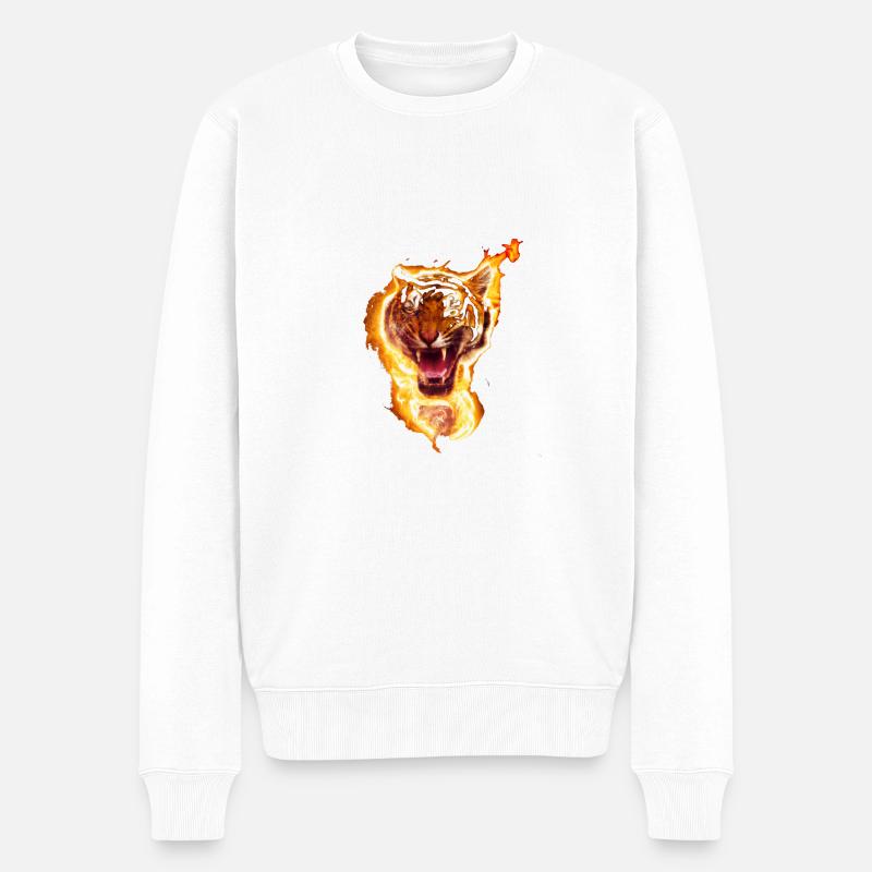 Tiger im Feuer - Männer Premium Bio Pullover - Weiß