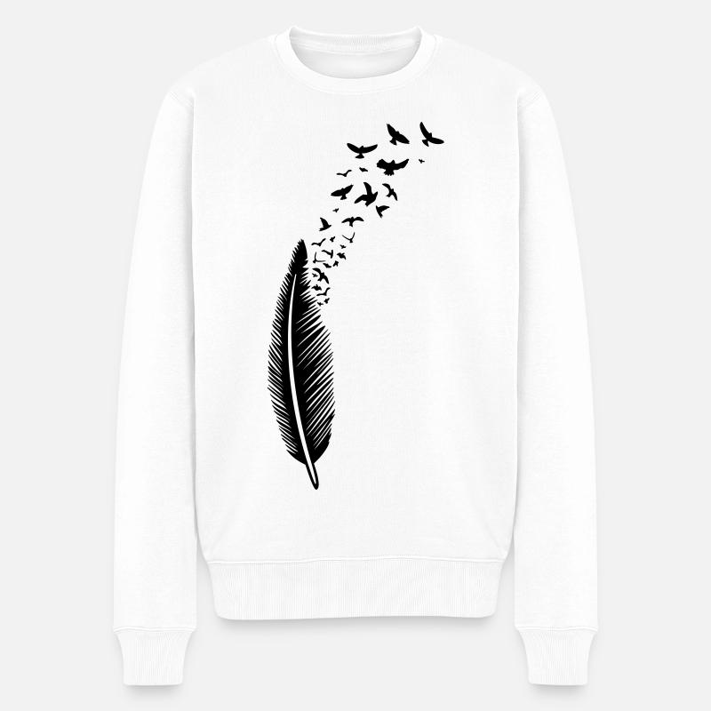 Feder und Vögel Vogelschwarm - Männer Premium Bio Pullover - Weiß