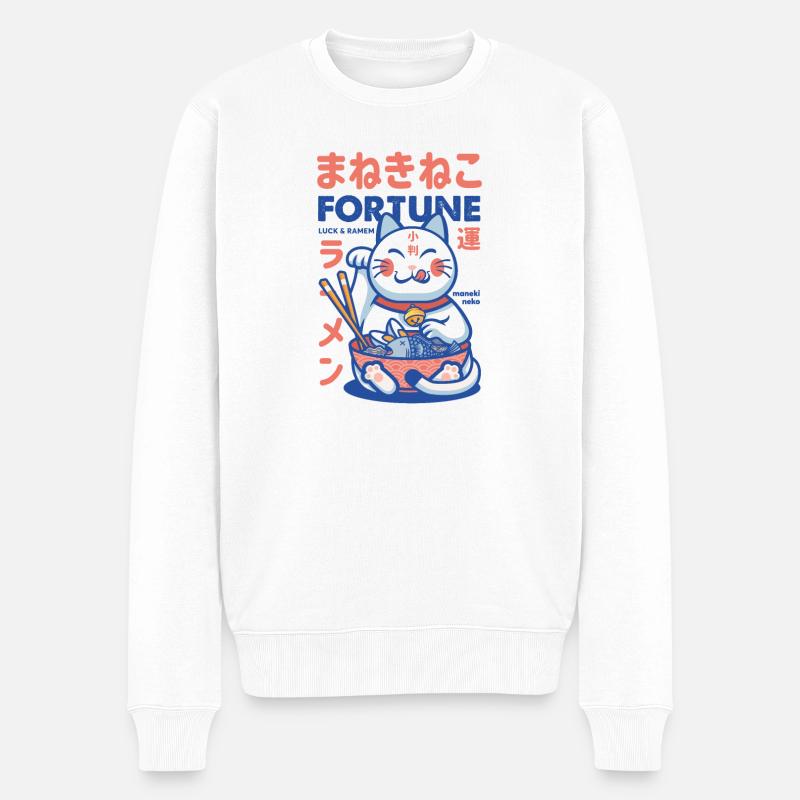 Maneki Neko Fortune Ramen - Männer Premium Bio Pullover - Weiß