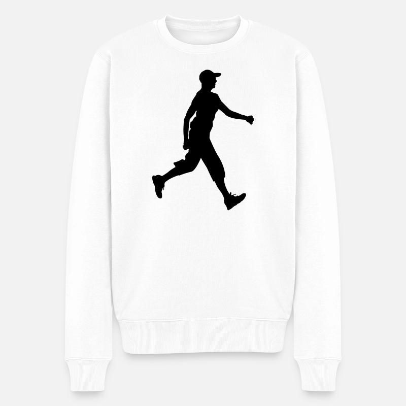 Wanderer mit Mütze auf Schattenfigur Logo - Männer Premium Bio Pullover - Weiß