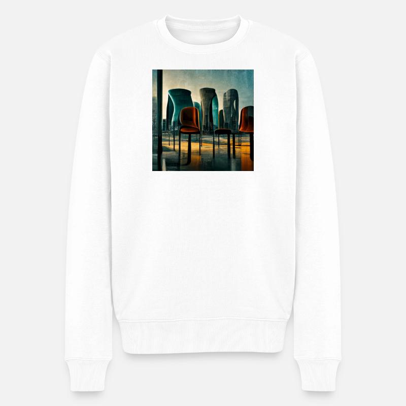 futuristische Stadtszene - Männer Premium Bio Pullover - Weiß