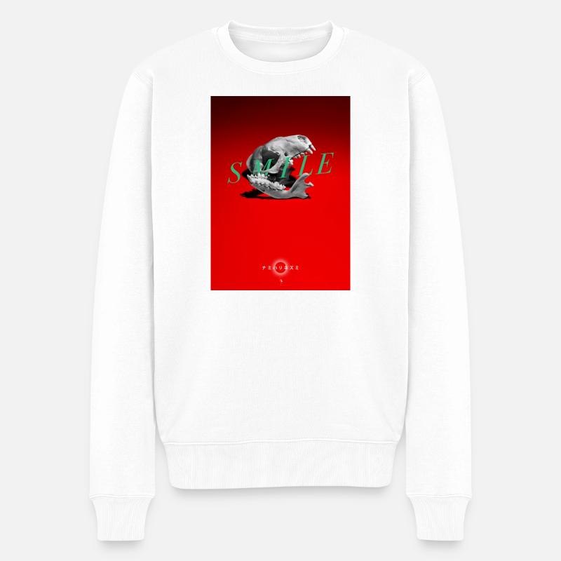 Lächelnder Schädel auf rotem Grund - Männer Premium Bio Pullover - Weiß