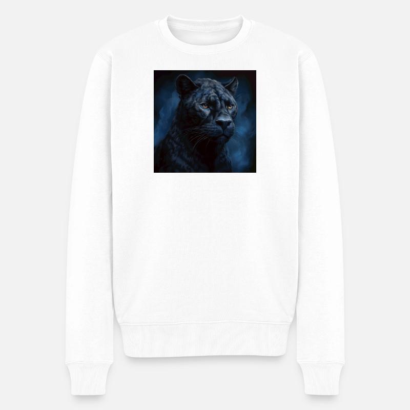 Mitternachtspanther im blauen Nebel - Männer Premium Bio Pullover - Weiß