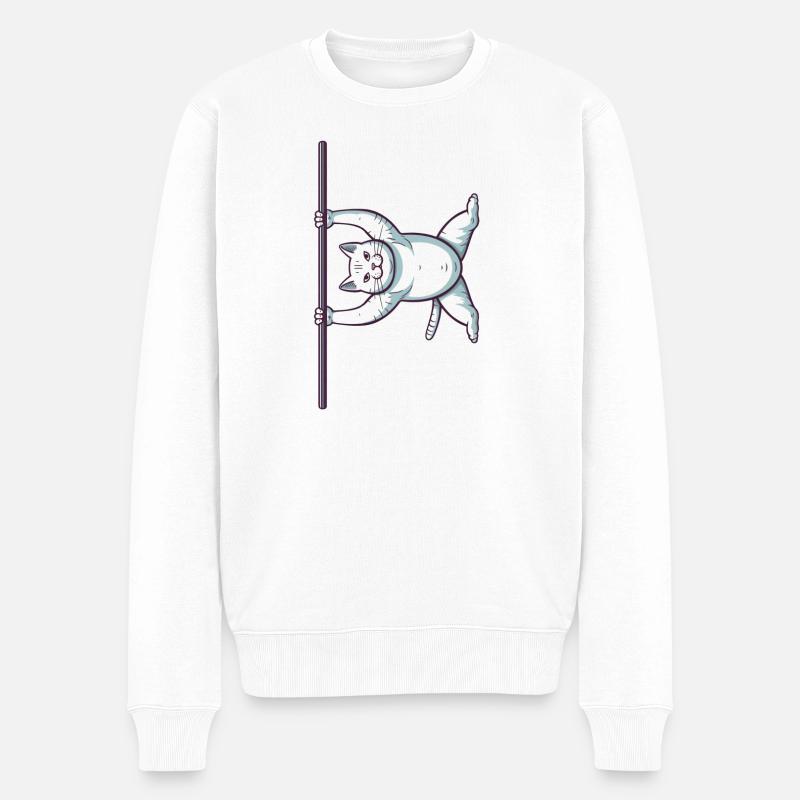 Weiße Comic Katze im Iron X - Männer Premium Bio Pullover - Weiß