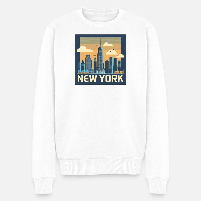 New York Skyline Retro Druck - Männer Premium Bio Pullover - Weiß