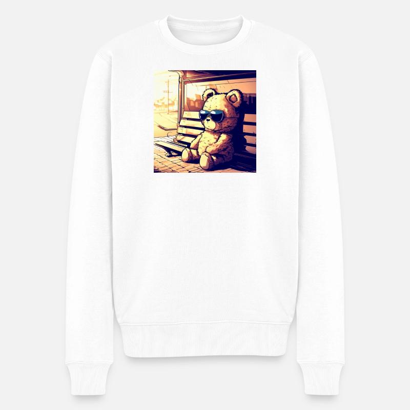 Teddy waiting Manga - Männer Premium Bio Pullover - Weiß