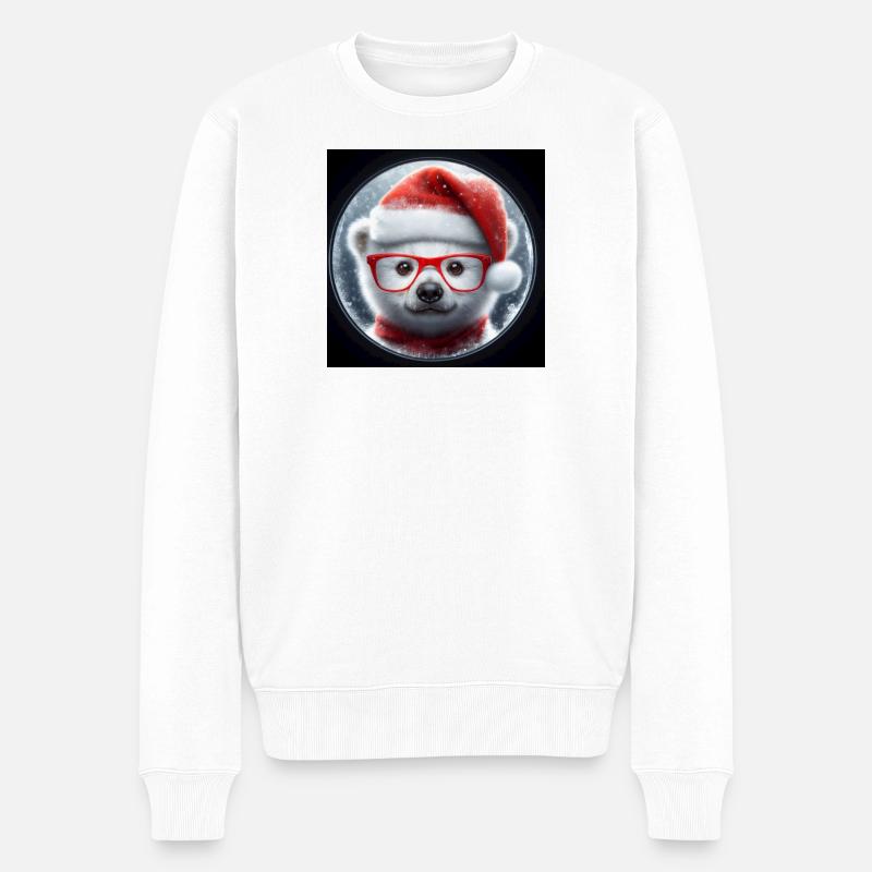 Eisbär Baby als Weihnachtsmann - Männer Premium Bio Pullover - Weiß