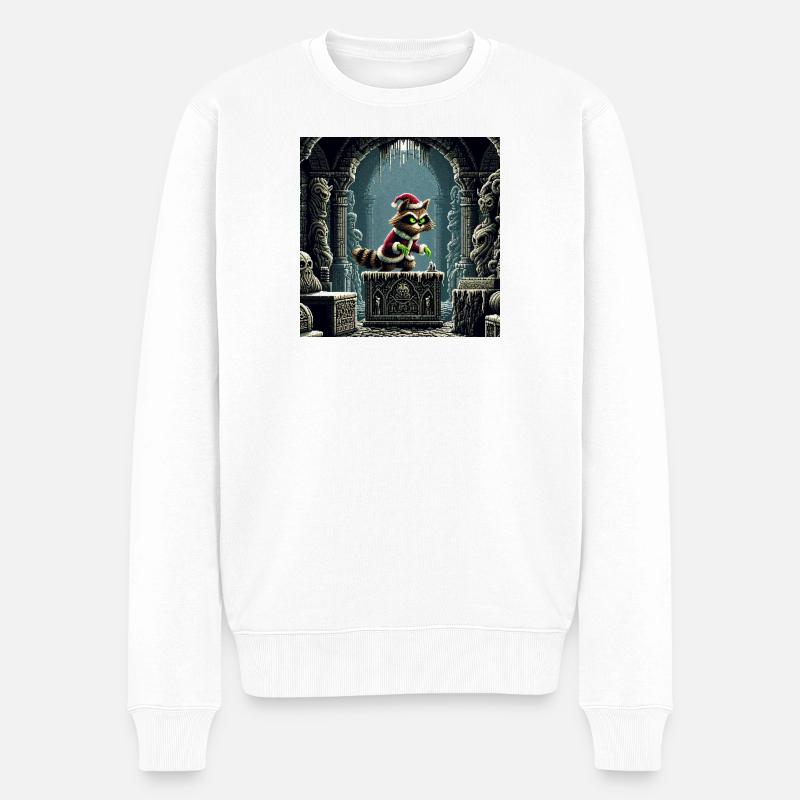 Winterkatze im Dungeonzauber - Männer Premium Bio Pullover - Weiß