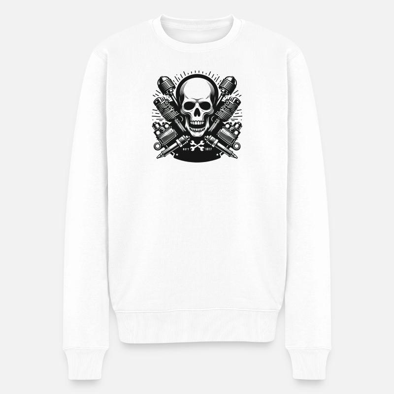 Biker Skull Design 3 - Männer Premium Bio Pullover - Weiß