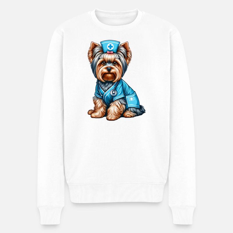 Infirmière Yorkshire Terrier - Pull Premium bio Homme - blanc