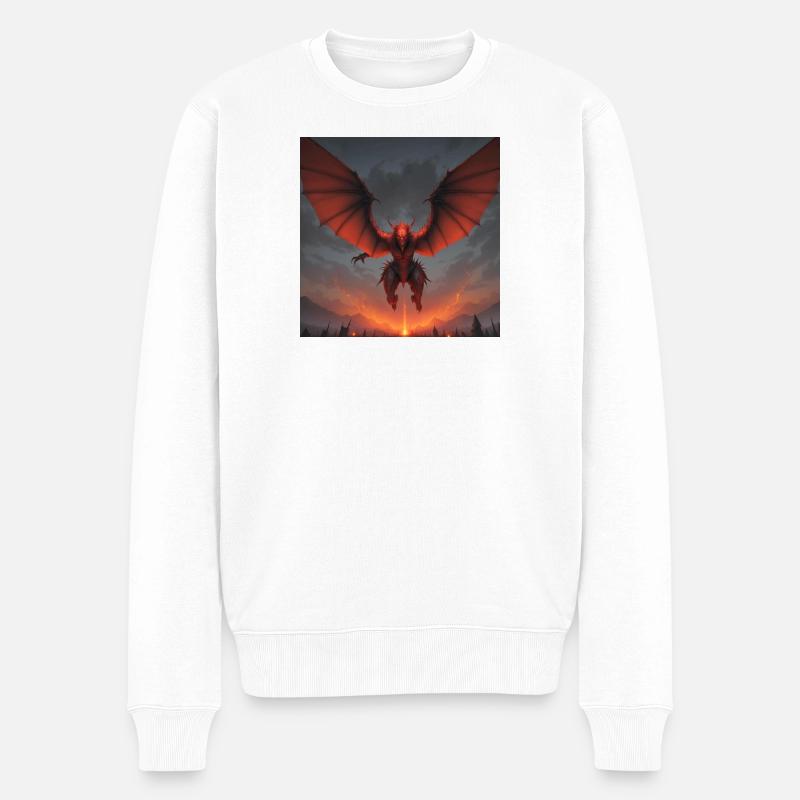 Rotdrache im Lavastrom - Männer Premium Bio Pullover - Weiß