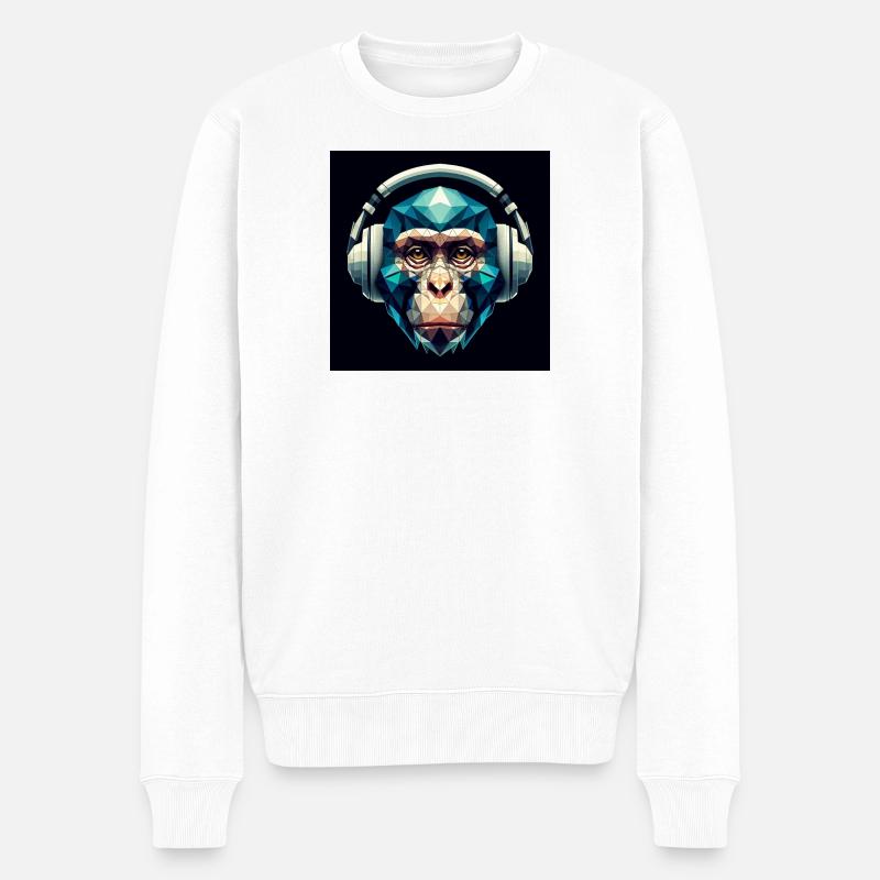 Ein Affe mit Kopfhörer im Polygon-Stil - Männer Premium Bio Pullover - Weiß