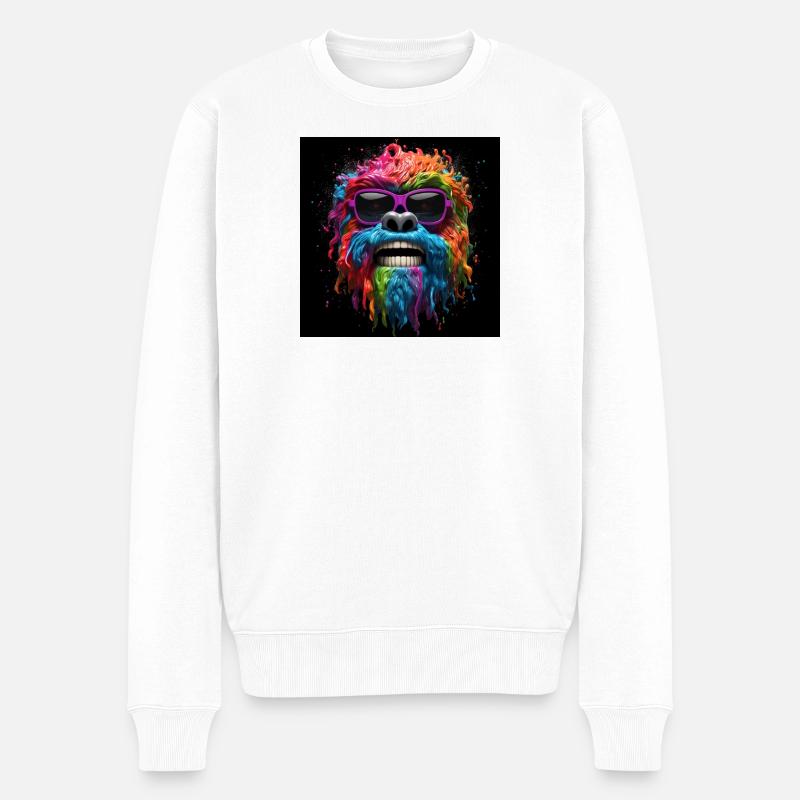 Psychedelischer Gorilla mit Sonnenbrille - Männer Premium Bio Pullover - Weiß