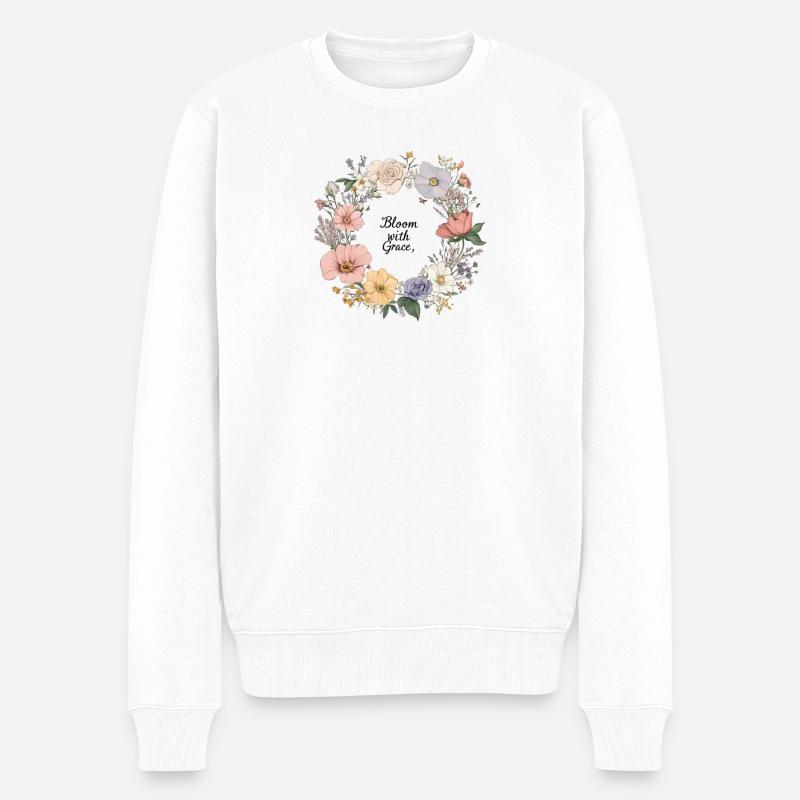Blüte mit Gnade Blumenkranz - Männer Premium Bio Pullover - Weiß