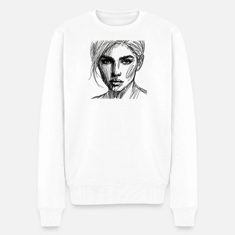 Portrait au trait expressif - Pull Premium bio Homme - blanc