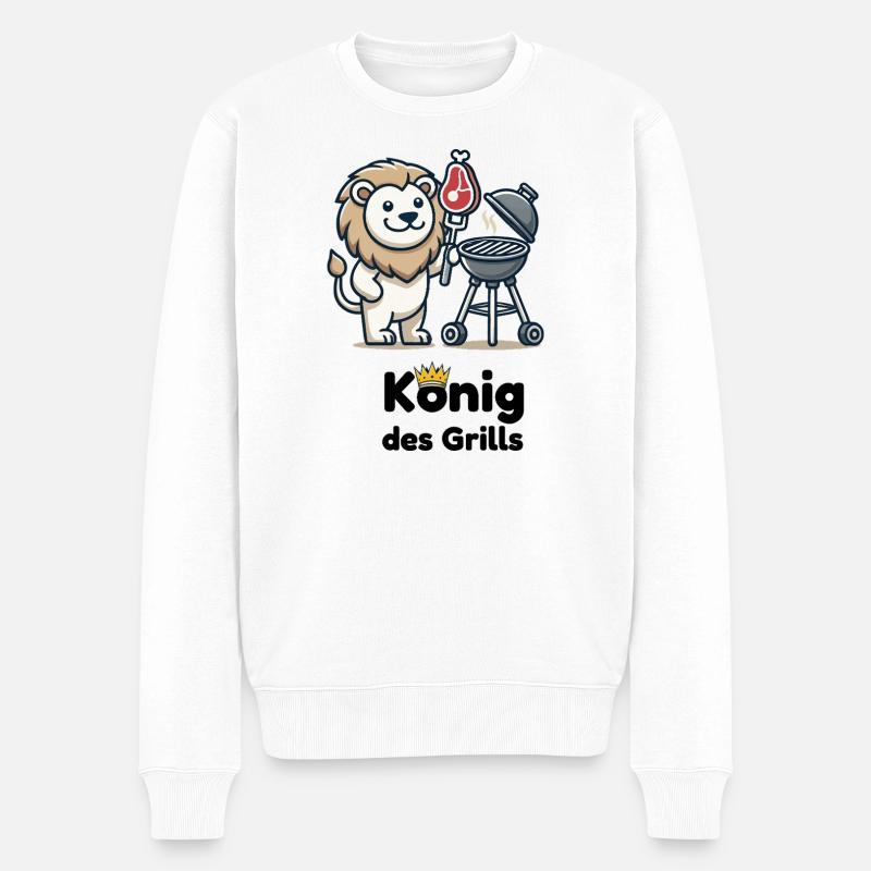 Löwe am Grill mit Krone - Männer Premium Bio Pullover - Weiß