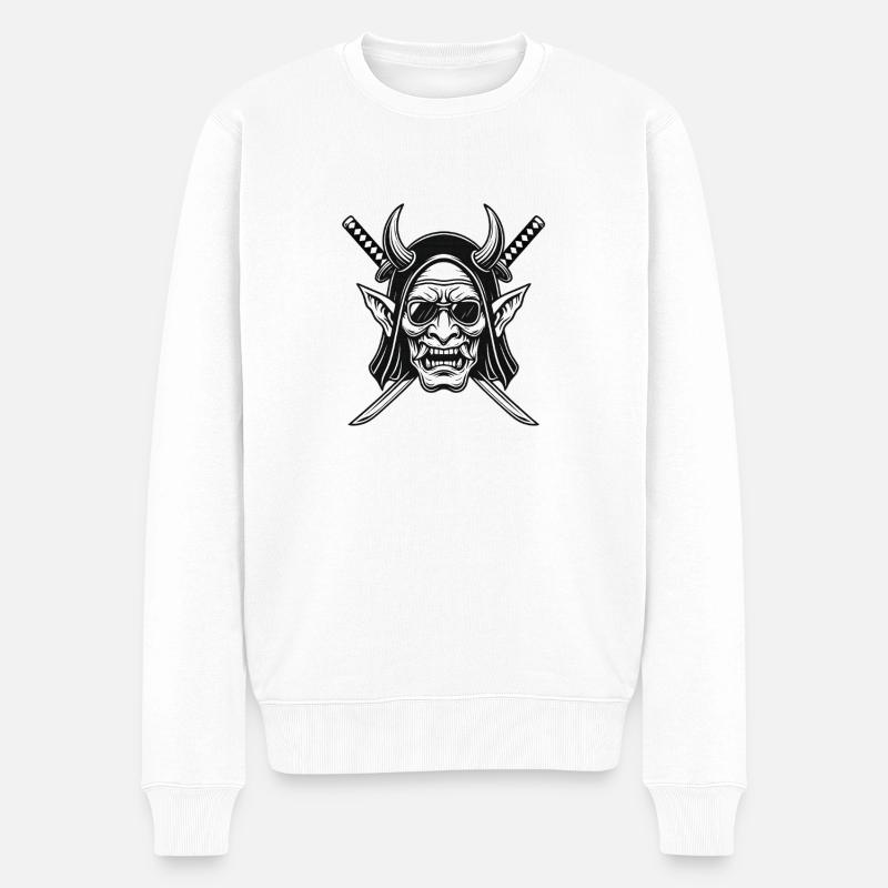 Dämonenkopf und Schwerter Logo - Männer Premium Bio Pullover - Weiß